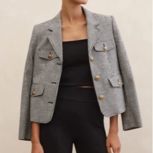 ME+EM Jackets Coats Me Em Bracelet Sleeve Houndstooth Crop